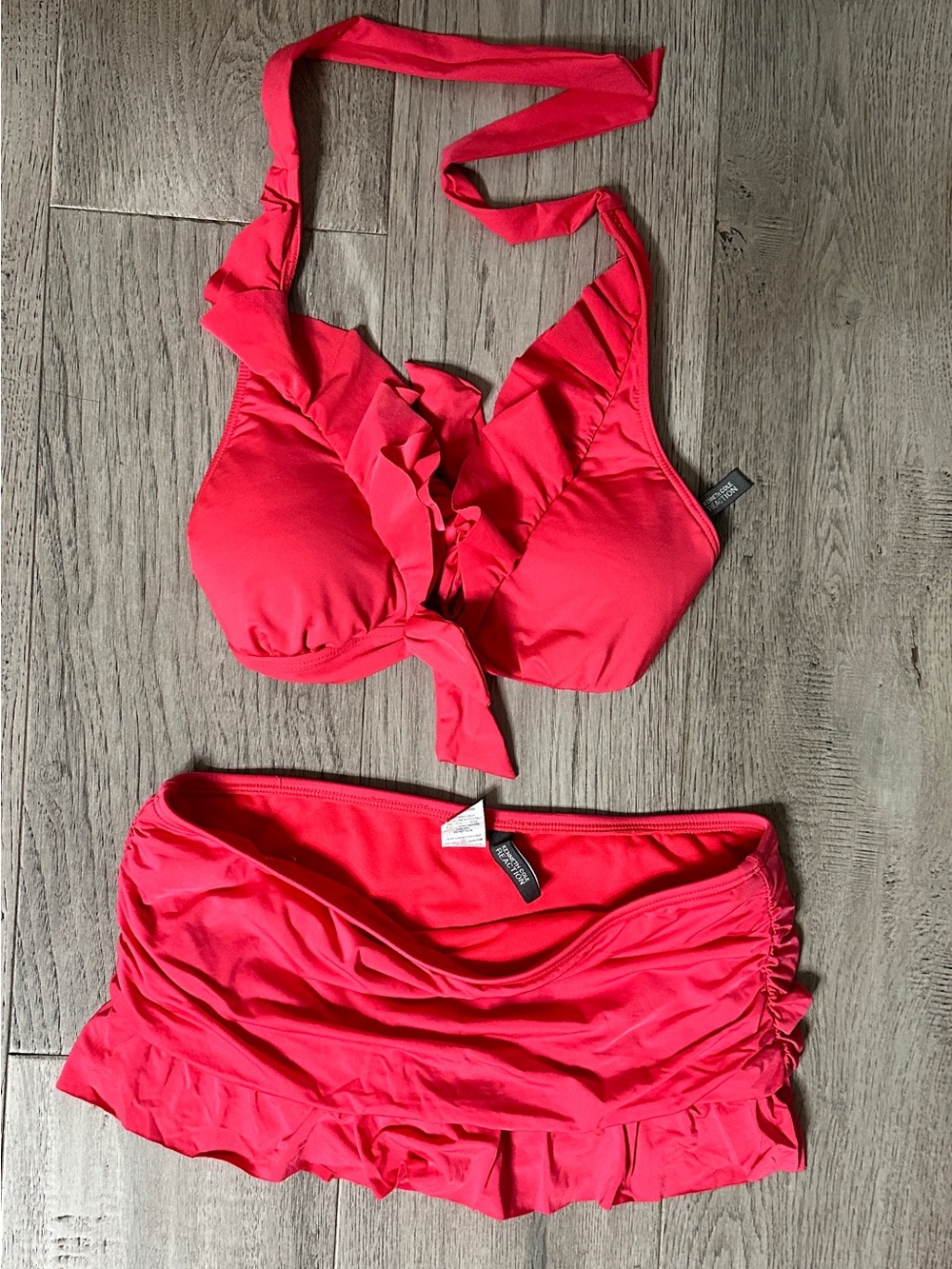Coral Ruffled Halter Bikini Set
